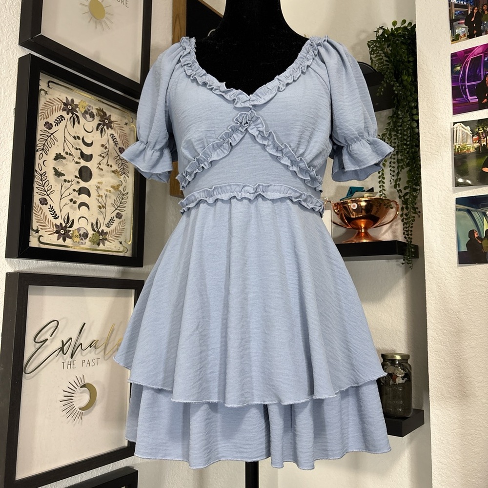 Inspired Hearts Baby Blue ruffle Romper Dress Size Small